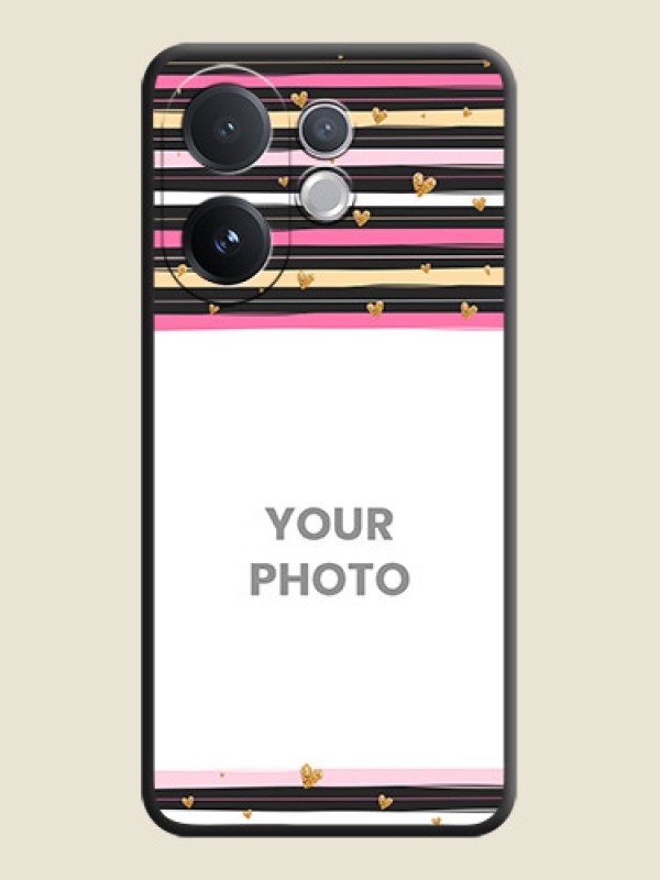 Custom Multicolor Lines and Golden Love Symbols Design on Photo On Space Black Custom Soft Matte Mobile Back Cover - Vivo V60 5G - alternate view