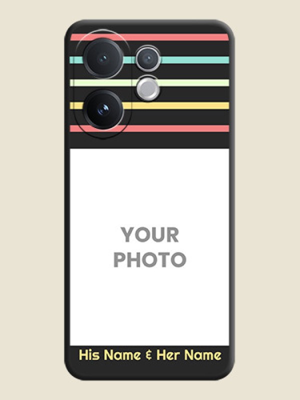 Custom Color Stripes with Photo and Text on Photo On Space Black Custom Soft Matte Mobile Back Cover - Vivo V60 5G - alternate view