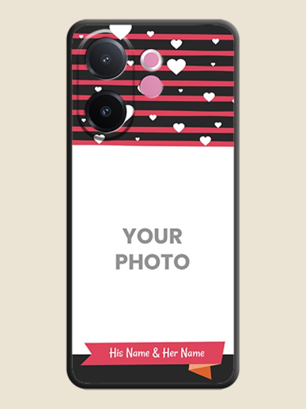 Custom White Color Love Symbols with Pink Lines Pattern On Space Black Custom Soft Matte Mobile Back Cover - Vivo V60e 5G - alternate view