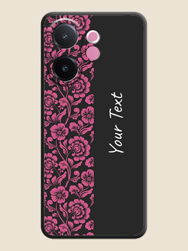 Custom Pink Floral Pattern Design With Custom Text On Space Black Custom Soft Matte Mobile Back Cover - Vivo V60e 5G - alternate view