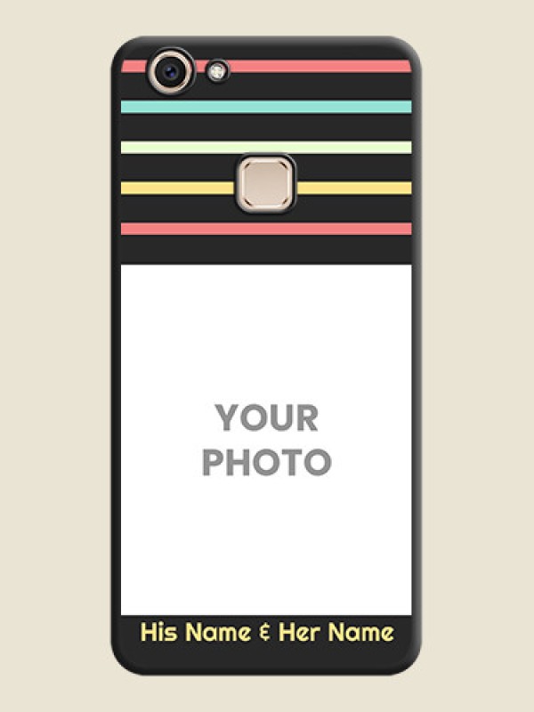Custom Color Stripes with Photo and Text on Photo  On Space Black Custom Soft Matte Mobile Back Cover - Vivo V7 Plus - alternate view