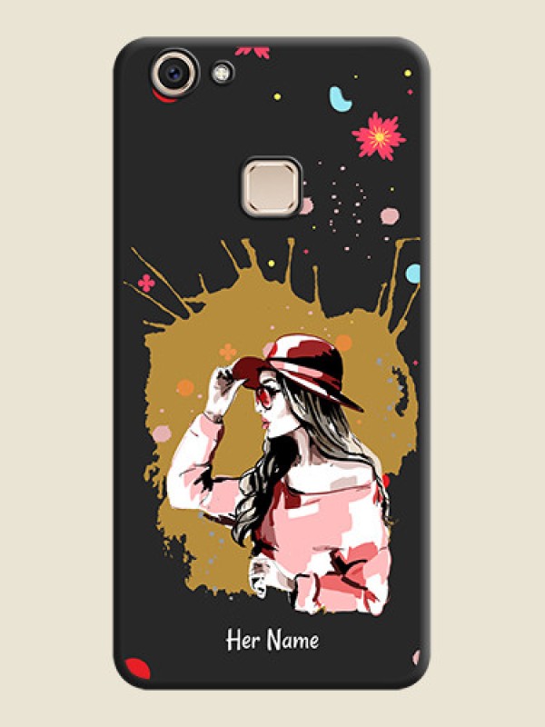 Custom Mordern Lady With Color Splash Background With Custom Text On Space Black Custom Soft Matte Mobile Back Cover - Vivo V7 Plus - alternate view