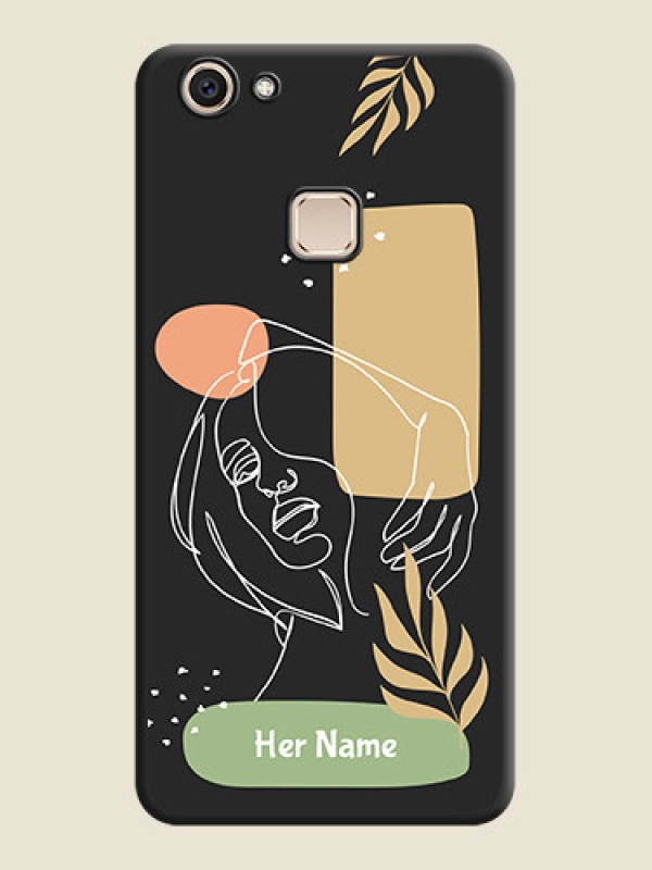 Custom Custom Text With Line Art Of Women & Leaves Design On Space Black Custom Soft Matte Mobile Back Cover - Vivo V7 Plus - alternate view