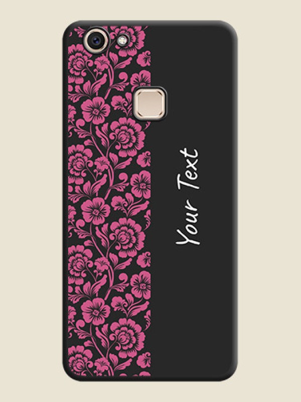 Custom Pink Floral Pattern Design With Custom Text On Space Black Custom Soft Matte Mobile Back Cover - Vivo V7 Plus - alternate view