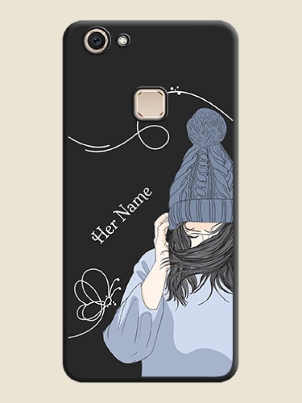 Custom Girl With Blue Winter Outfiit Custom Text Design On Space Black Custom Soft Matte Mobile Back Cover - Vivo V7 Plus - alternate view
