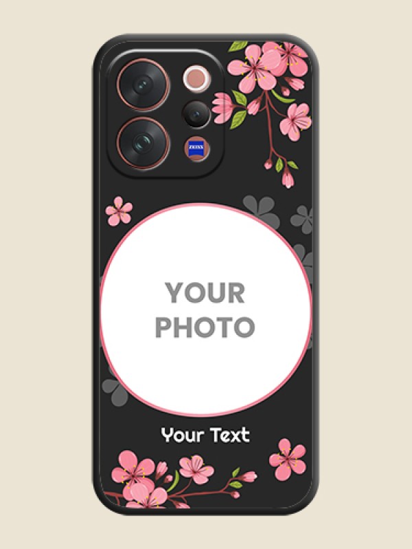 Custom Round Image with Pink Color Floral Design on Photo On Space Black Custom Soft Matte Mobile Back Cover - Vivo V70 5G - alternate view