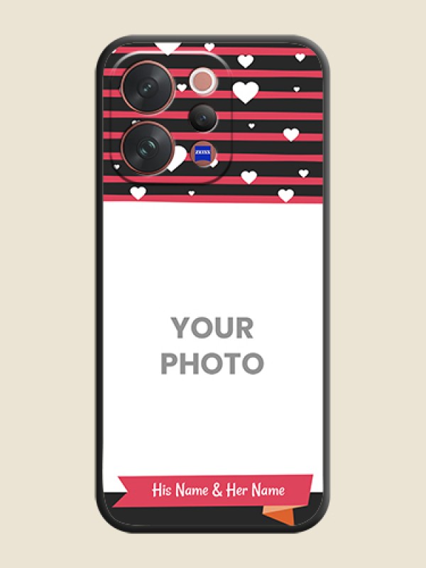 Custom White Color Love Symbols with Pink Lines Pattern On Space Black Custom Soft Matte Mobile Back Cover - Vivo V70 Elite 5G - alternate view