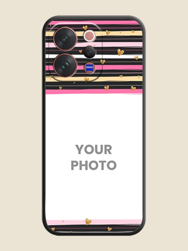 Custom Multicolor Lines and Golden Love Symbols Design on Photo On Space Black Custom Soft Matte Mobile Back Cover - Vivo V70 Elite 5G - alternate view