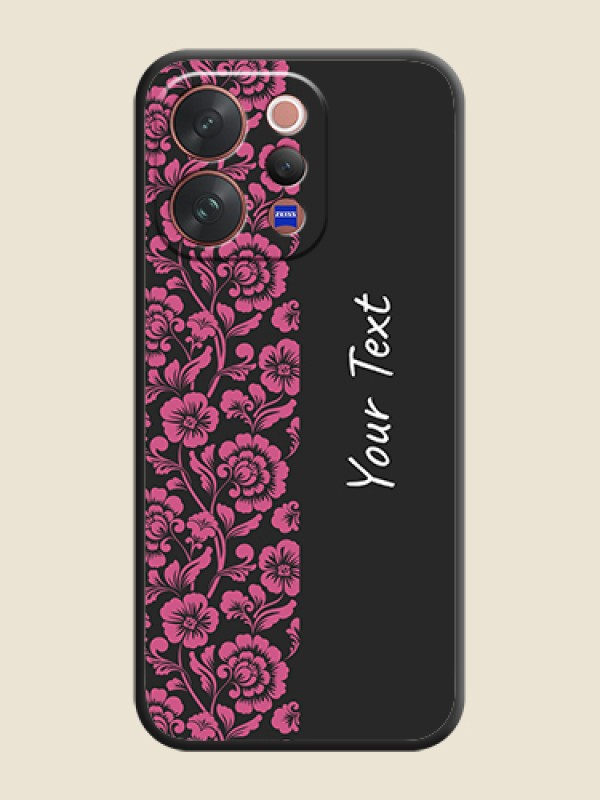 Custom Pink Floral Pattern Design With Custom Text On Space Black Custom Soft Matte Mobile Back Cover - Vivo V70 Elite 5G - alternate view