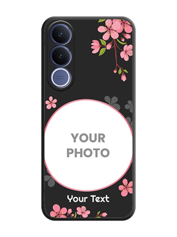 Custom Round Image with Pink Color Floral Design on Photo On Space Black Custom Soft Matte Mobile Back Cover - Vivo V70 Fe 5G - alternate view