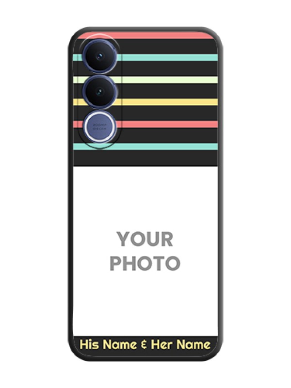 Custom Color Stripes with Photo and Text on Photo On Space Black Custom Soft Matte Mobile Back Cover - Vivo V70 Fe 5G - alternate view