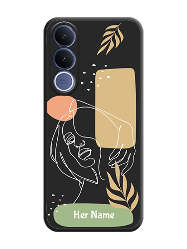Custom Custom Text With Line Art Of Women & Leaves Design On Space Black Custom Soft Matte Mobile Back Cover - Vivo V70 Fe 5G - alternate view