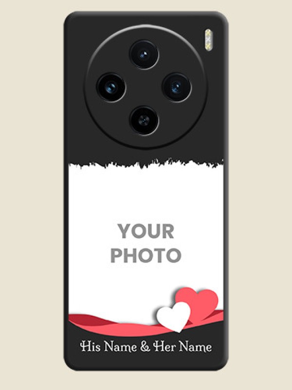 Custom Pink Color Love Shaped Ribbon Design with Text on Space Black Custom Soft Matte Phone Back Cover - Vivo X100 5G - alternate view