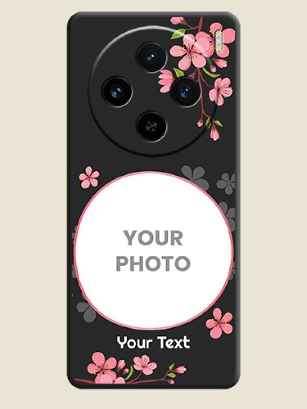 Custom Round Image with Pink Color Floral Design - Photo on Space Black Soft Matte Back Cover - Vivo X100 5G - alternate view