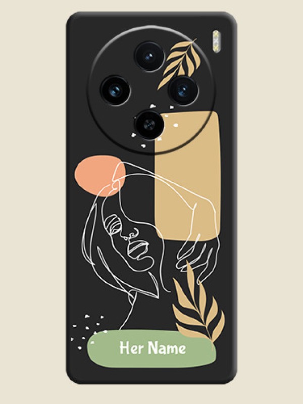 Custom Custom Text With Line Art Of Women & Leaves Design On Space Black Personalized Soft Matte Phone Covers - Vivo X100 5G - alternate view