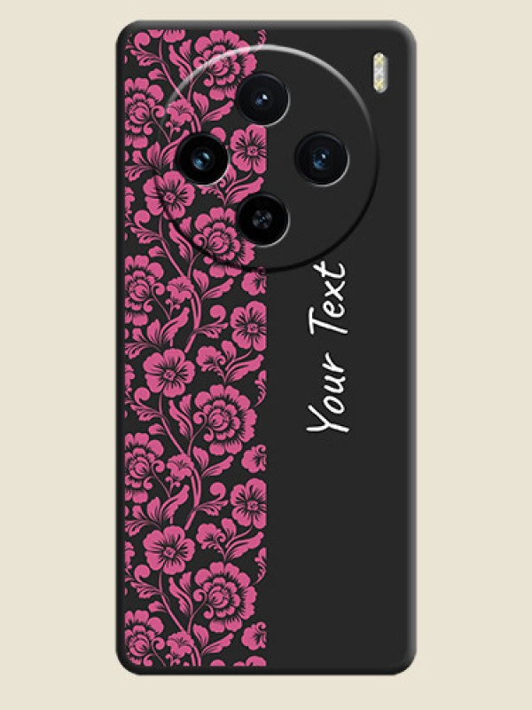 Custom Pink Floral Pattern Design With Custom Text On Space Black Personalized Soft Matte Phone Covers - Vivo X100 5G - alternate view