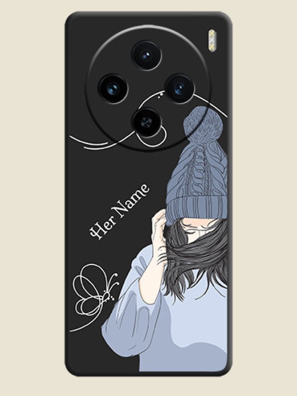 Custom Girl With Blue Winter Outfiit Custom Text Design On Space Black Personalized Soft Matte Phone Covers - Vivo X100 5G - alternate view