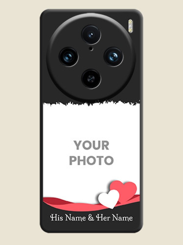 Custom Pink Color Love Shaped Ribbon Design with Text on Space Black Custom Soft Matte Phone Back Cover - Vivo X100 Pro 5G - alternate view