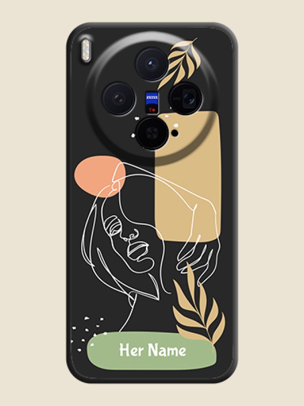 Custom Custom Text With Line Art Of Women & Leaves Design On Space Black Custom Soft Matte Mobile Back Cover - Vivo X300 5G - alternate view