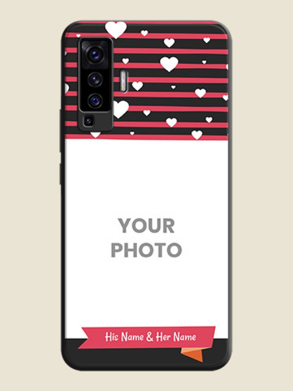Custom White Color Love Symbols with Pink Lines Pattern on Space Black Custom Soft Matte Phone Cases - Vivo X50  - alternate view