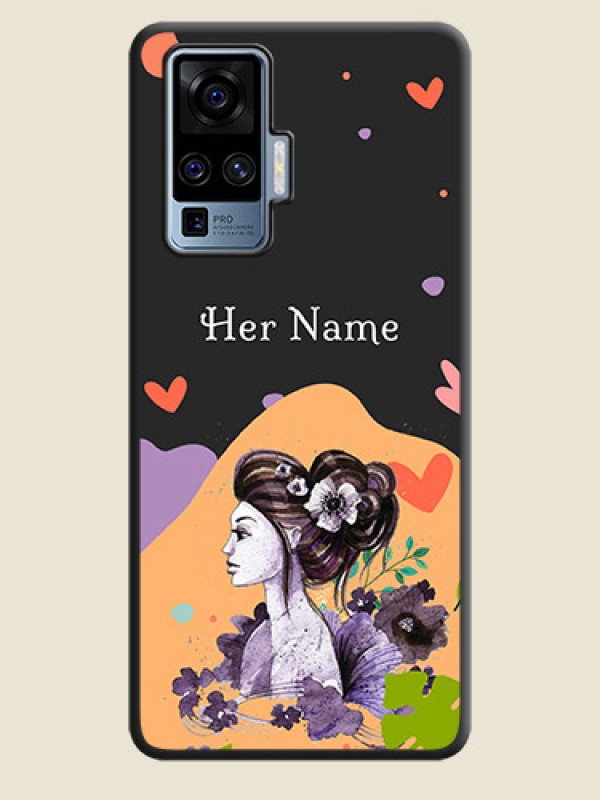 Custom Namecase For Her With Fancy Lady Image On Space Black Personalized Soft Matte Phone Covers -Vivo X50 Pro 5G - alternate view