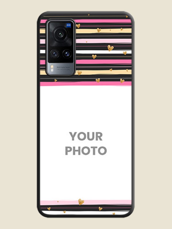 Custom Multicolor Lines and Golden Love Symbols Design on Photo on Space Black Soft Matte Mobile Cover - Vivo X60 - alternate view