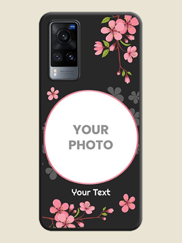 Custom Round Image with Pink Color Floral Design on Photo on Space Black Soft Matte Back Cover - Vivo X60 - alternate view