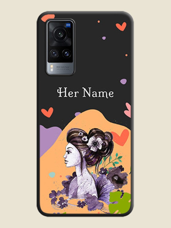 Custom Namecase For Her With Fancy Lady Image On Space Black Personalized Soft Matte Phone Covers -Vivo X60 5G - alternate view