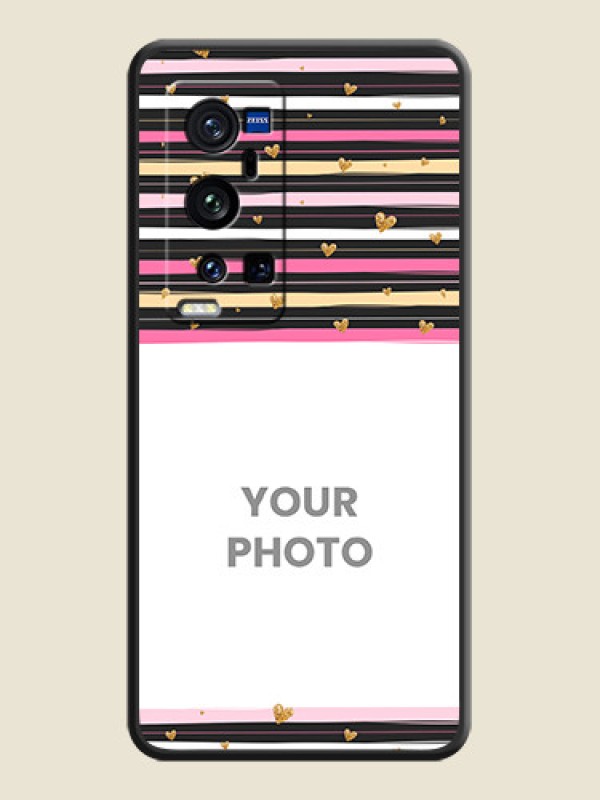 Custom Multicolor Lines and Golden Love Symbols Design on Photo on Space Black Soft Matte Mobile Cover - Vivo X60 Pro Plus - alternate view