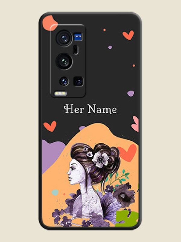 Custom Namecase For Her With Fancy Lady Image On Space Black Personalized Soft Matte Phone Covers -Vivo X60 Pro Plus 5G - alternate view