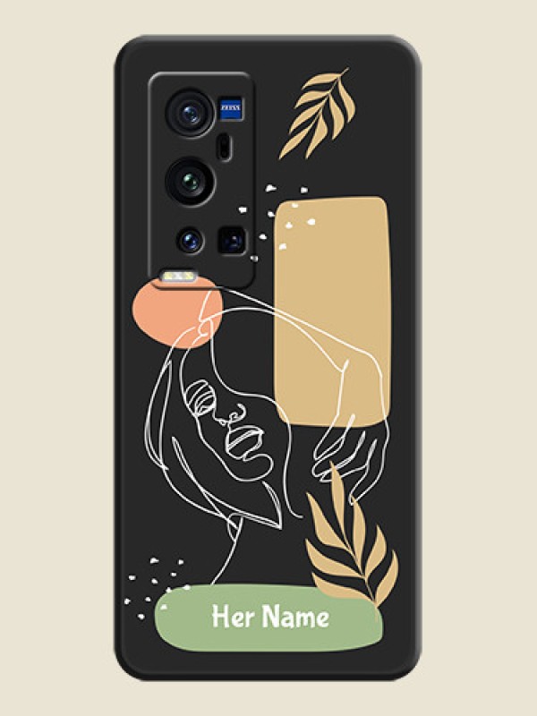 Custom Custom Text With Line Art Of Women & Leaves Design On Space Black Personalized Soft Matte Phone Covers -Vivo X60 Pro Plus 5G - alternate view