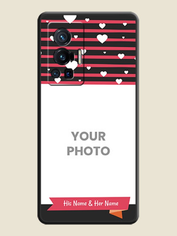 Custom White Color Love Symbols with Pink Lines Pattern on Space Black Custom Soft Matte Phone Cases - Vivo X70 Pro 5G - alternate view