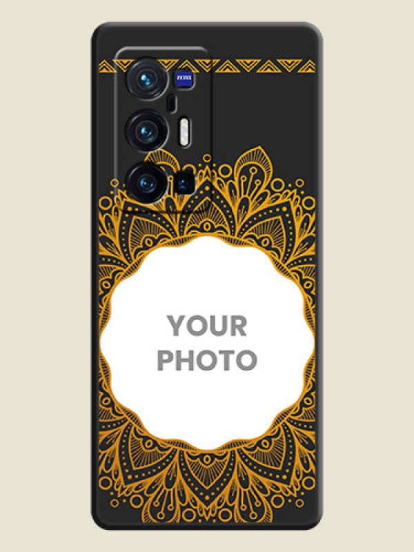 Custom Round Image with Floral Design on Photo on Space Black Soft Matte Mobile Cover - Vivo X70 Pro Plus 5G - alternate view