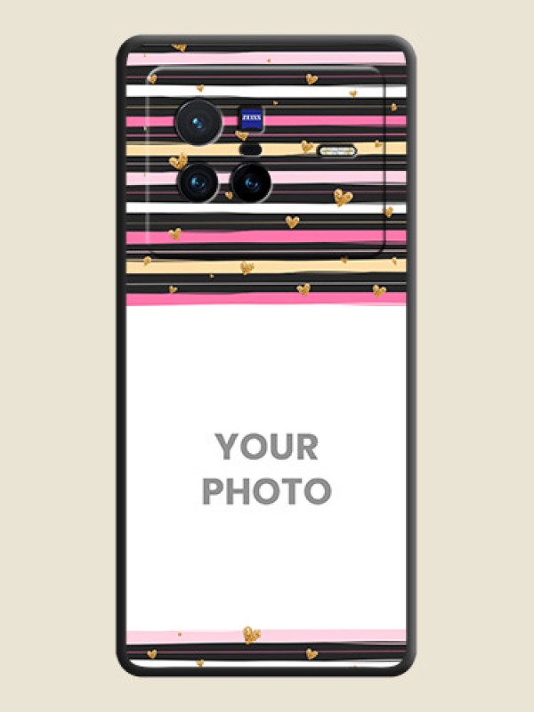 Custom Multicolor Lines and Golden Love Symbols Design on Photo on Space Black Soft Matte Mobile Cover - Vivo X80 5G - alternate view