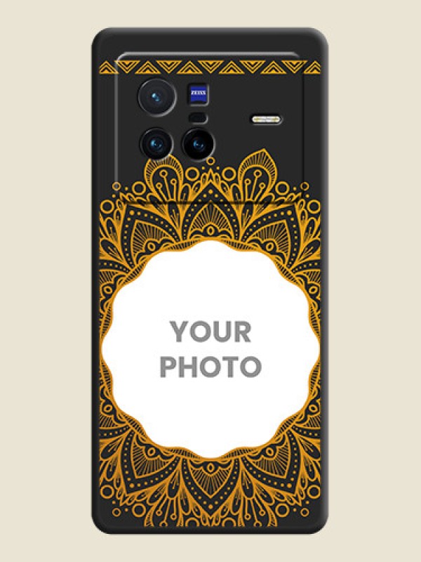 Custom Round Image with Floral Design on Photo on Space Black Soft Matte Mobile Cover - Vivo X80 5G - alternate view