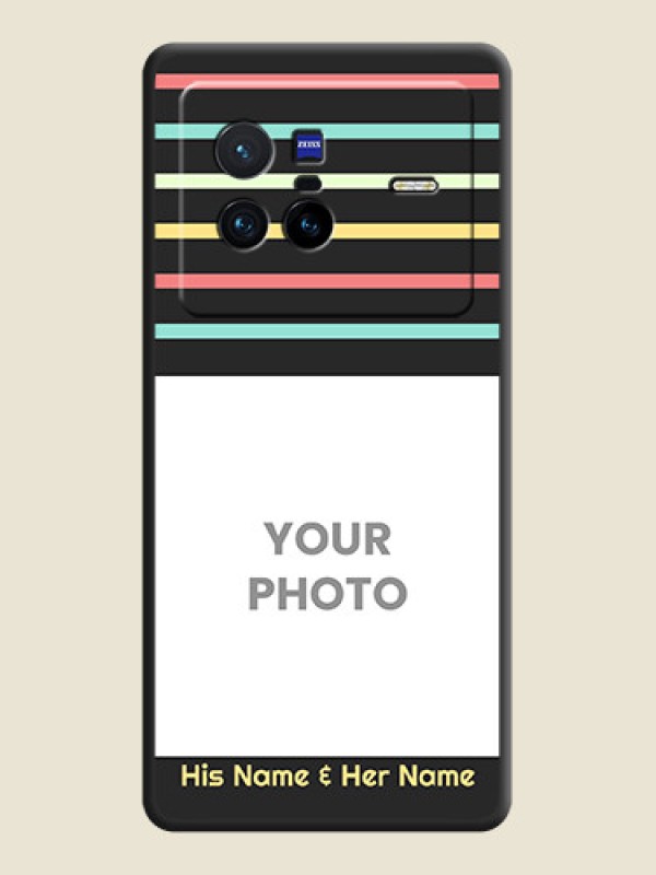 Custom Color Stripes with Photo and Text on Photo on Space Black Soft Matte Mobile Case - Vivo X80 5G - alternate view