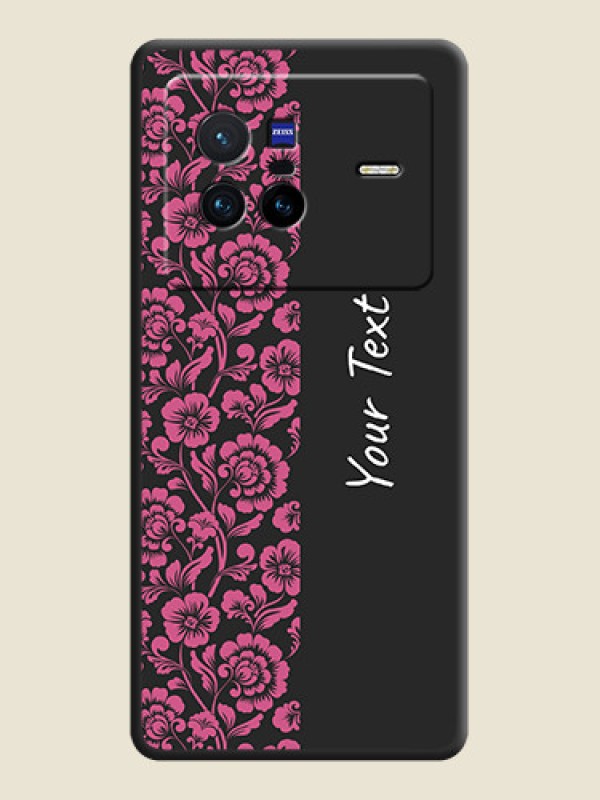 Custom Pink Floral Pattern Design With Custom Text On Space Black Personalized Soft Matte Phone Covers -Vivo X80 5G - alternate view