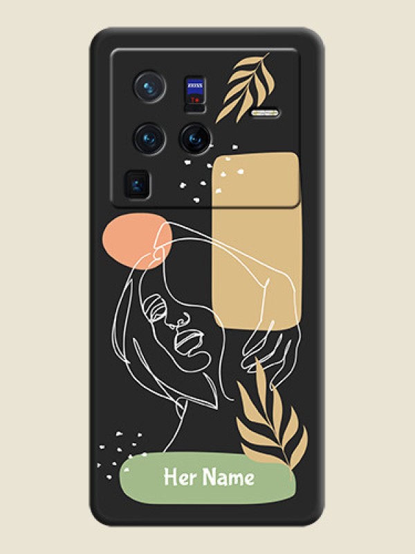 Custom Custom Text With Line Art Of Women & Leaves Design On Space Black Personalized Soft Matte Phone Covers -Vivo X80 Pro 5G - alternate view