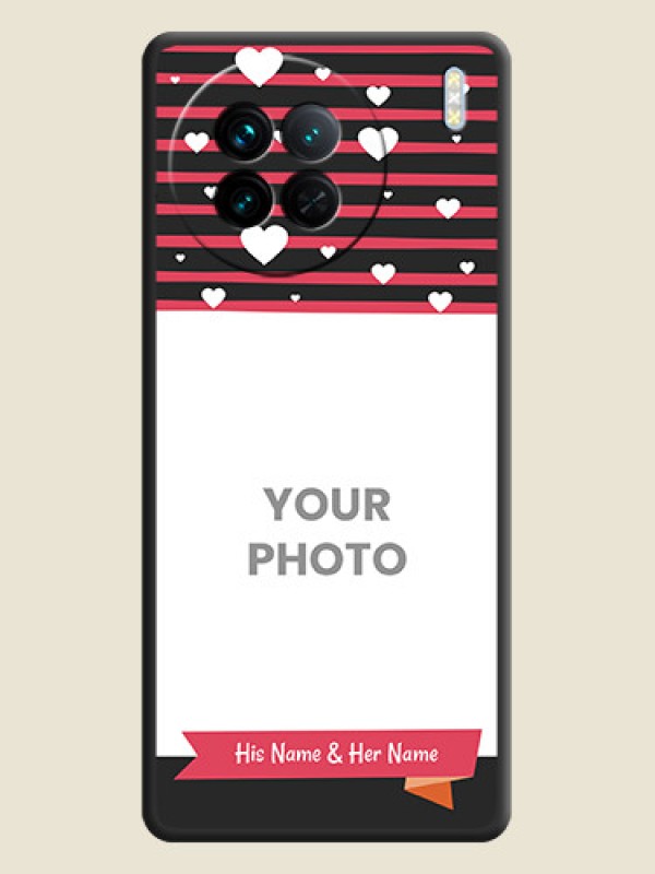 Custom White Color Love Symbols with Pink Lines Pattern on Space Black Custom Soft Matte Phone Cases - Vivo X90 5G - alternate view