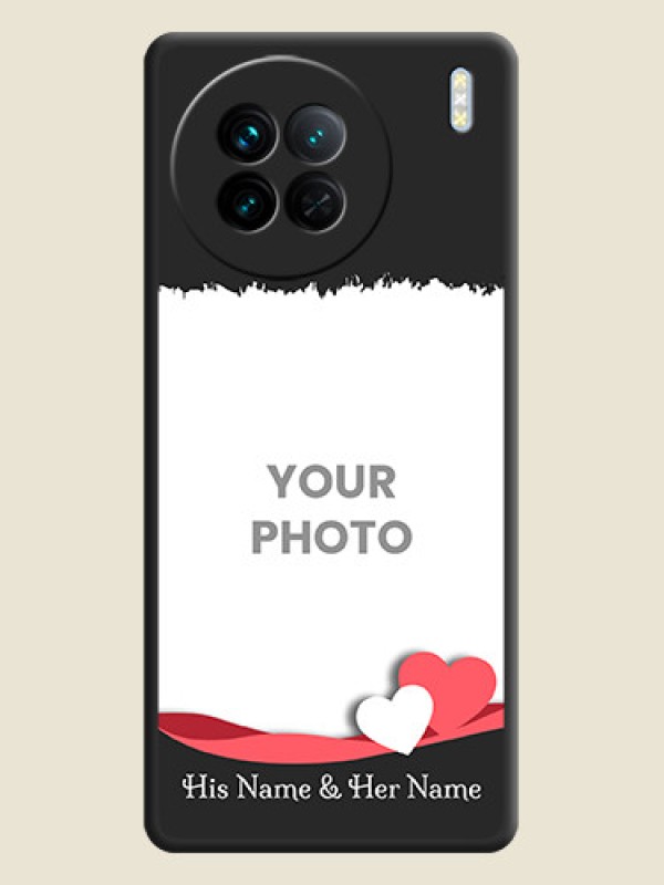 Custom Pin Color Love Shaped Ribbon Design with Text on Space Black Custom Soft Matte Phone Back Cover - Vivo X90 5G - alternate view