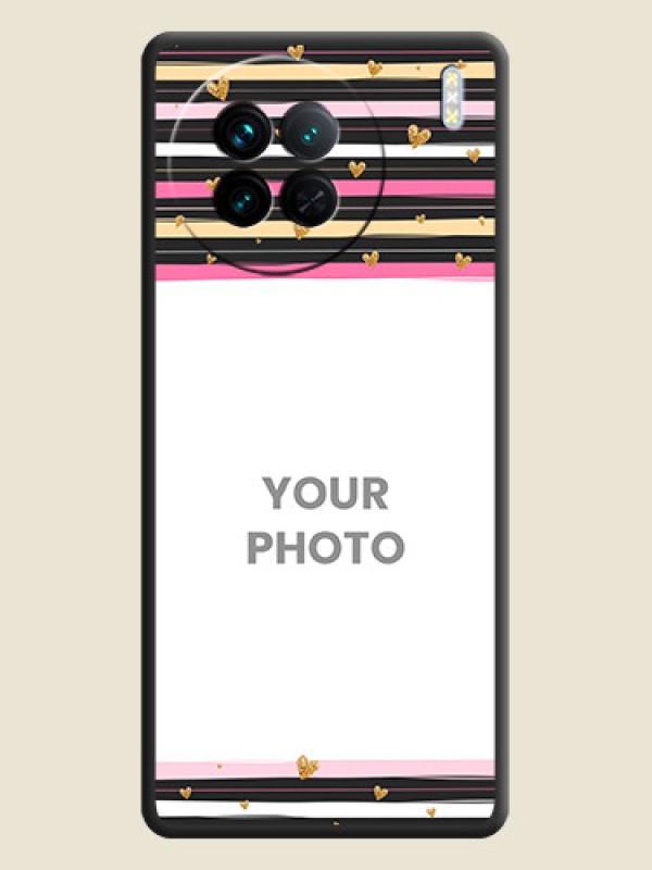 Custom Multicolor Lines and Golden Love Symbols Design on Photo on Space Black Soft Matte Mobile Cover - Vivo X90 5G - alternate view