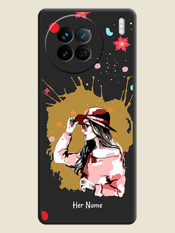 Custom Mordern Lady With Color Splash Background With Custom Text On Space Black Personalized Soft Matte Phone Covers -Vivo X90 5G - alternate view