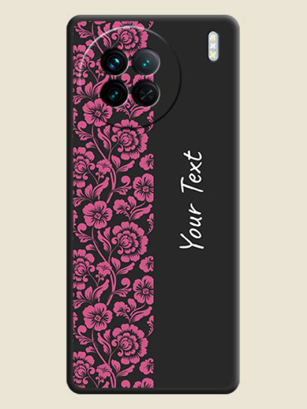 Custom Pink Floral Pattern Design With Custom Text On Space Black Personalized Soft Matte Phone Covers -Vivo X90 5G - alternate view