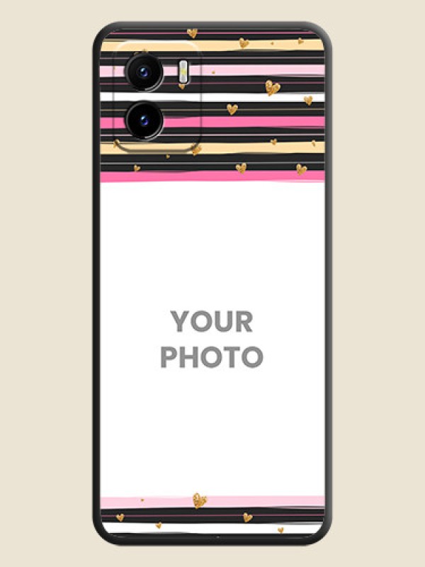 Custom Multicolor Lines and Golden Love Symbols Design on Photo on Space Black Soft Matte Mobile Cover - Vivo Y01 - alternate view