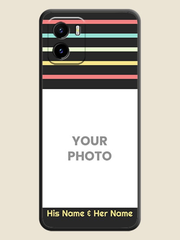 Custom Color Stripes with Photo and Text on Photo on Space Black Soft Matte Mobile Case - Vivo Y01 - alternate view