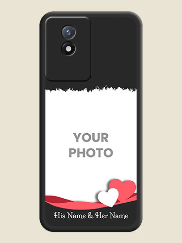 Custom Pin Color Love Shaped Ribbon Design with Text on Space Black Custom Soft Matte Phone Back Cover - Vivo Y02 - alternate view
