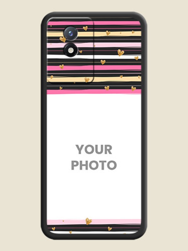 Custom Multicolor Lines and Golden Love Symbols Design on Photo on Space Black Soft Matte Mobile Cover - Vivo Y02 - alternate view
