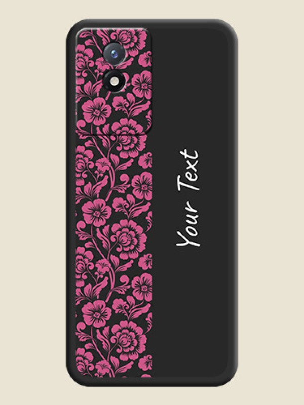 Custom Pink Floral Pattern Design With Custom Text On Space Black Personalized Soft Matte Phone Covers -Vivo Y02 - alternate view