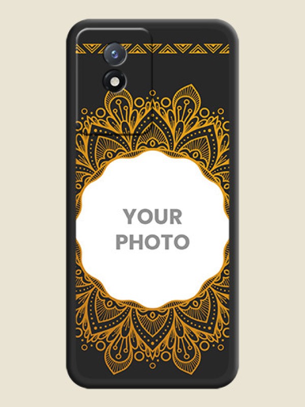 Custom Round Image with Floral Design on Photo on Space Black Soft Matte Mobile Cover - Vivo Y02t - alternate view