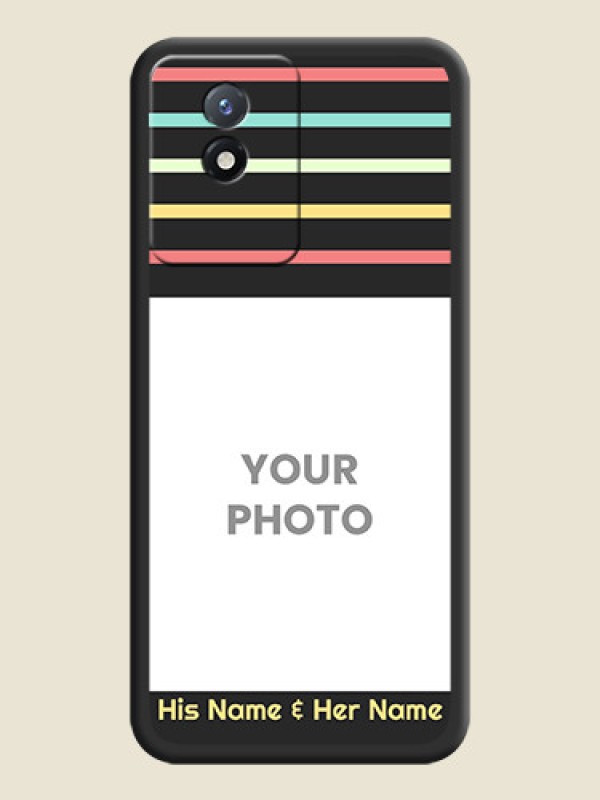 Custom Color Stripes with Photo and Text on Photo on Space Black Soft Matte Mobile Case - Vivo Y02t - alternate view